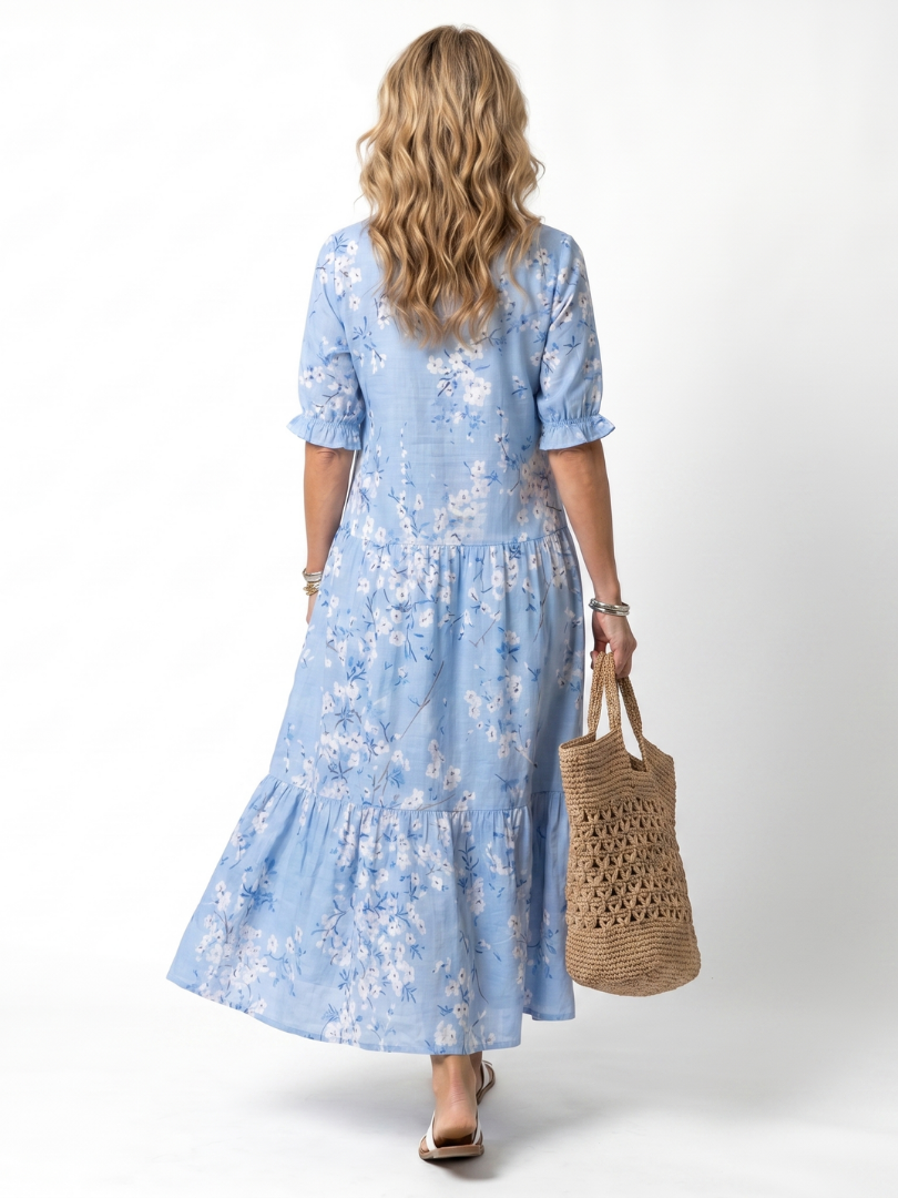 Michèle | Robe Midi Fleurie à Pompons