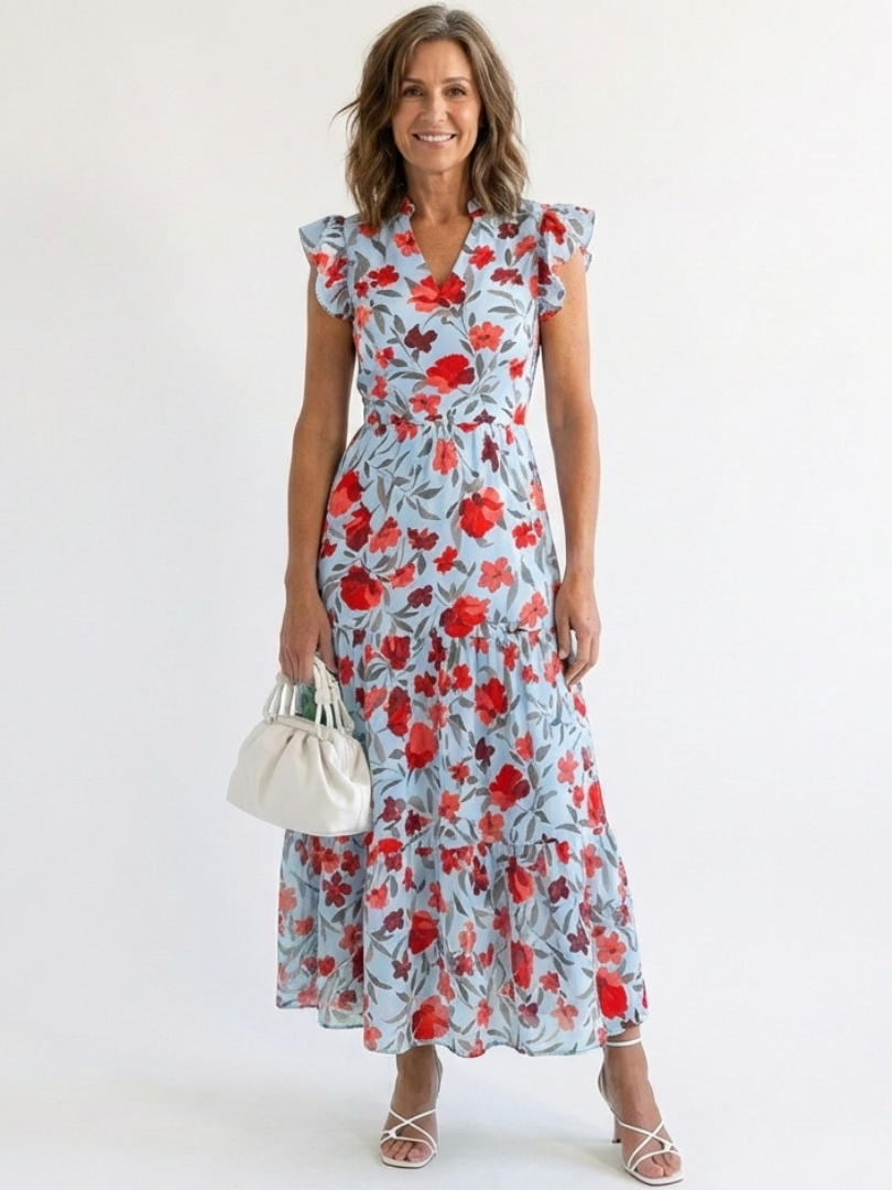 Élina | Robe Maxi Fleurie Volants Tropicaux