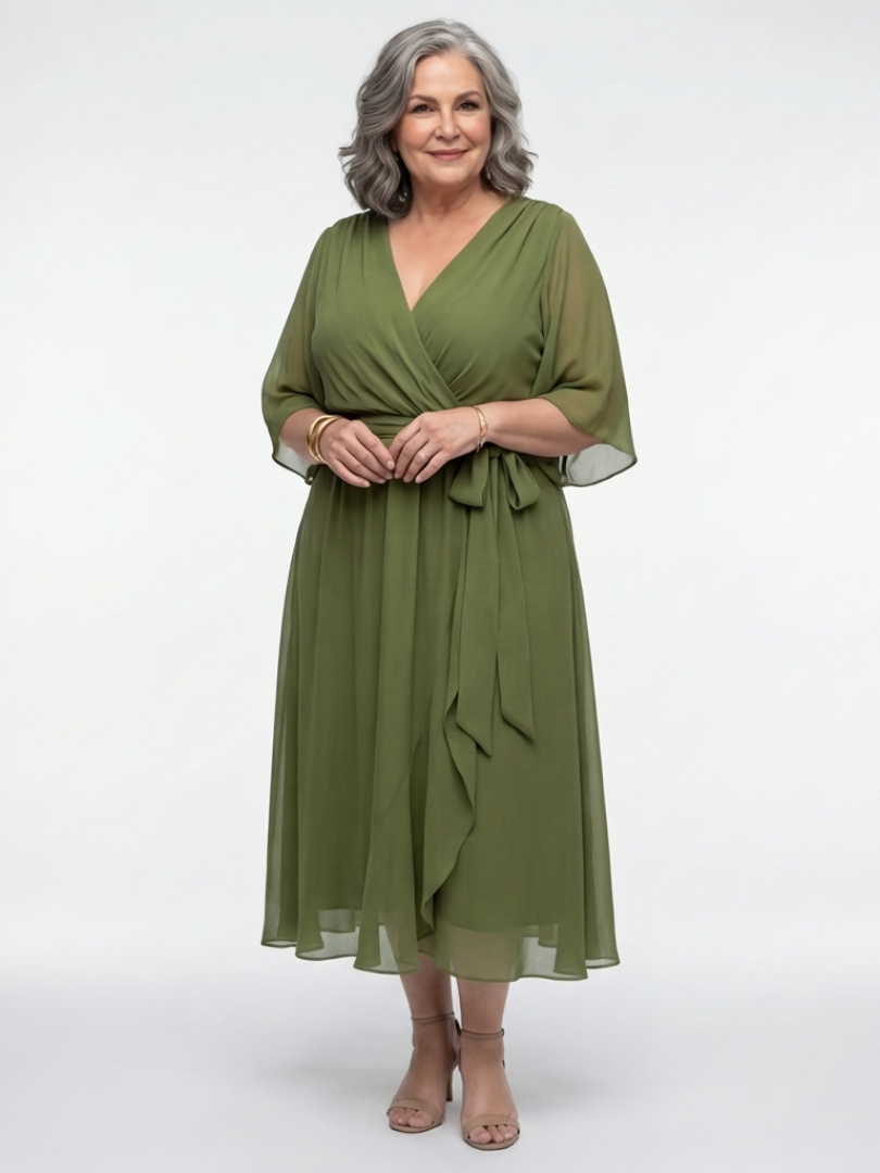 Olivia | Robe Midi Drapée Élégance Naturelle