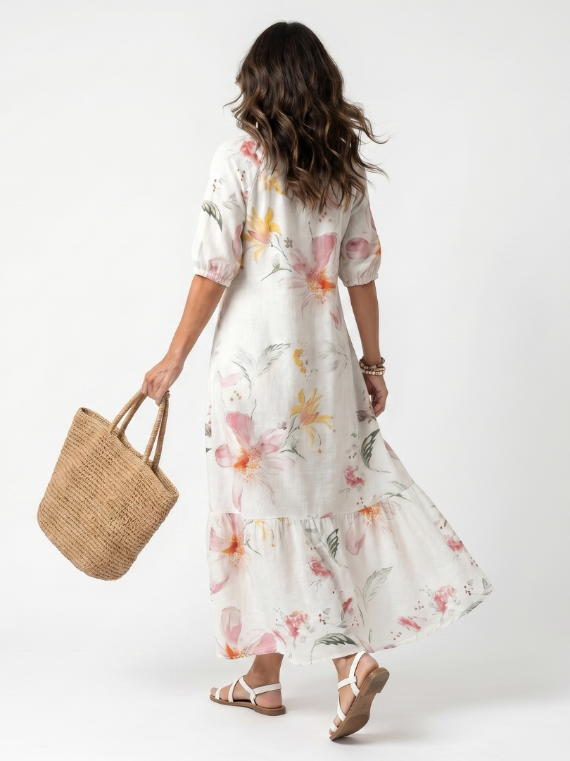 Pauline | Robe Midi Fleurie à Volants
