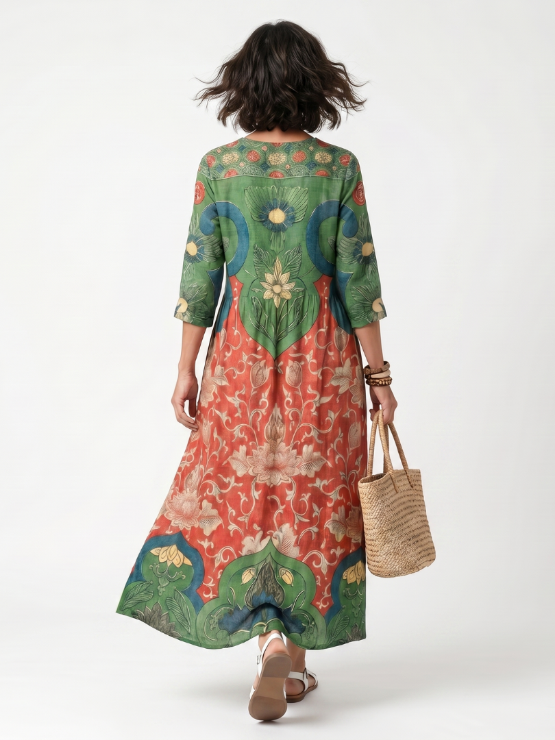 Amélie | Robe Midi Fleurie à Taille Froncée