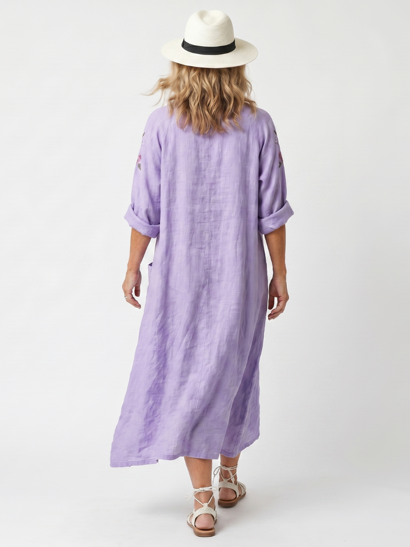 Sandrine | Robe Midi Brodée à Poches
