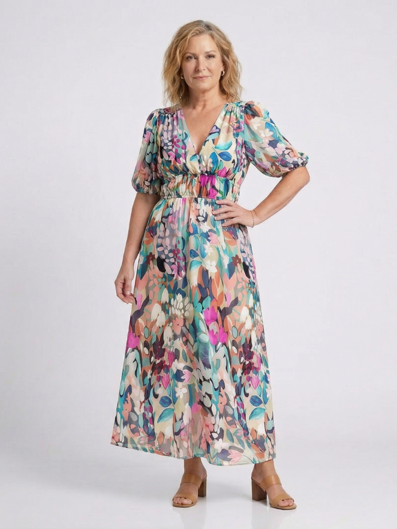 Eulalie | Robe midi à manches courtes et taille