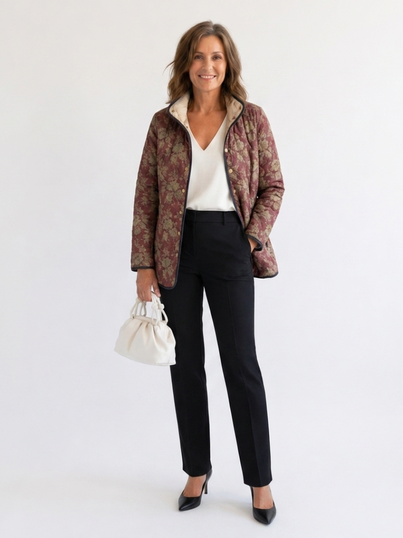 Sophie | Veste Matelassée Damas Prune