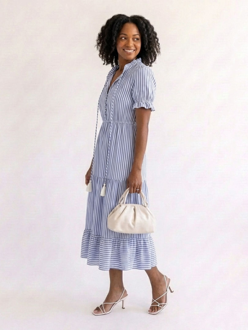 Marinette | Robe Midi Rayée Élégance Décontractée