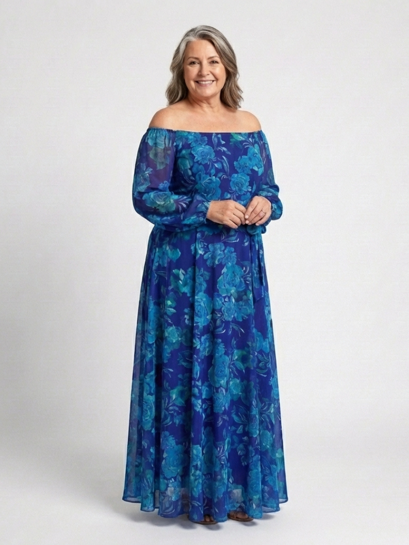 Isaline | Robe Maxi Fleurie Épaules Dénudées