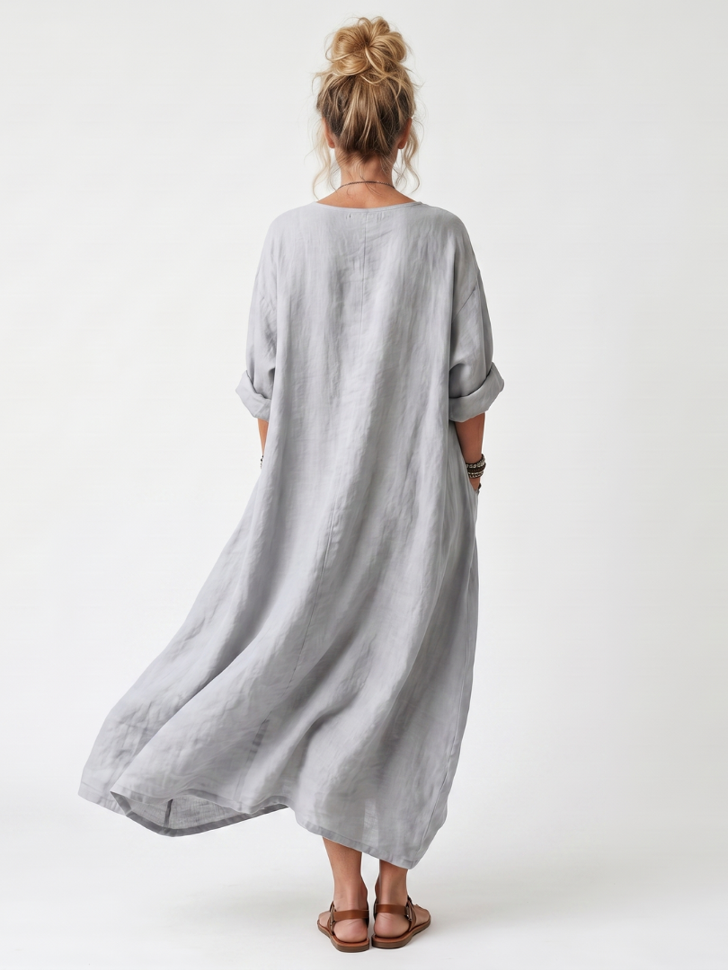 Véronique | Robe Midi Brodée Contrastée