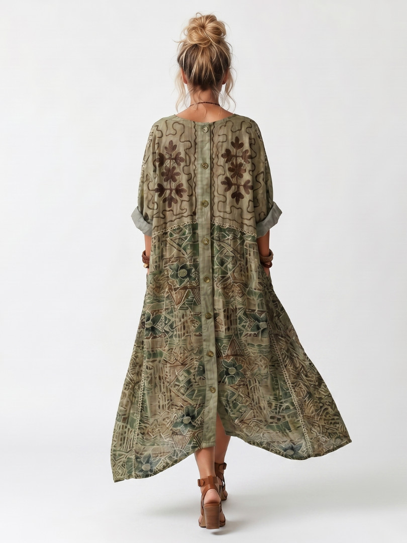 Monique | Robe Midi Brodée Boutonnée