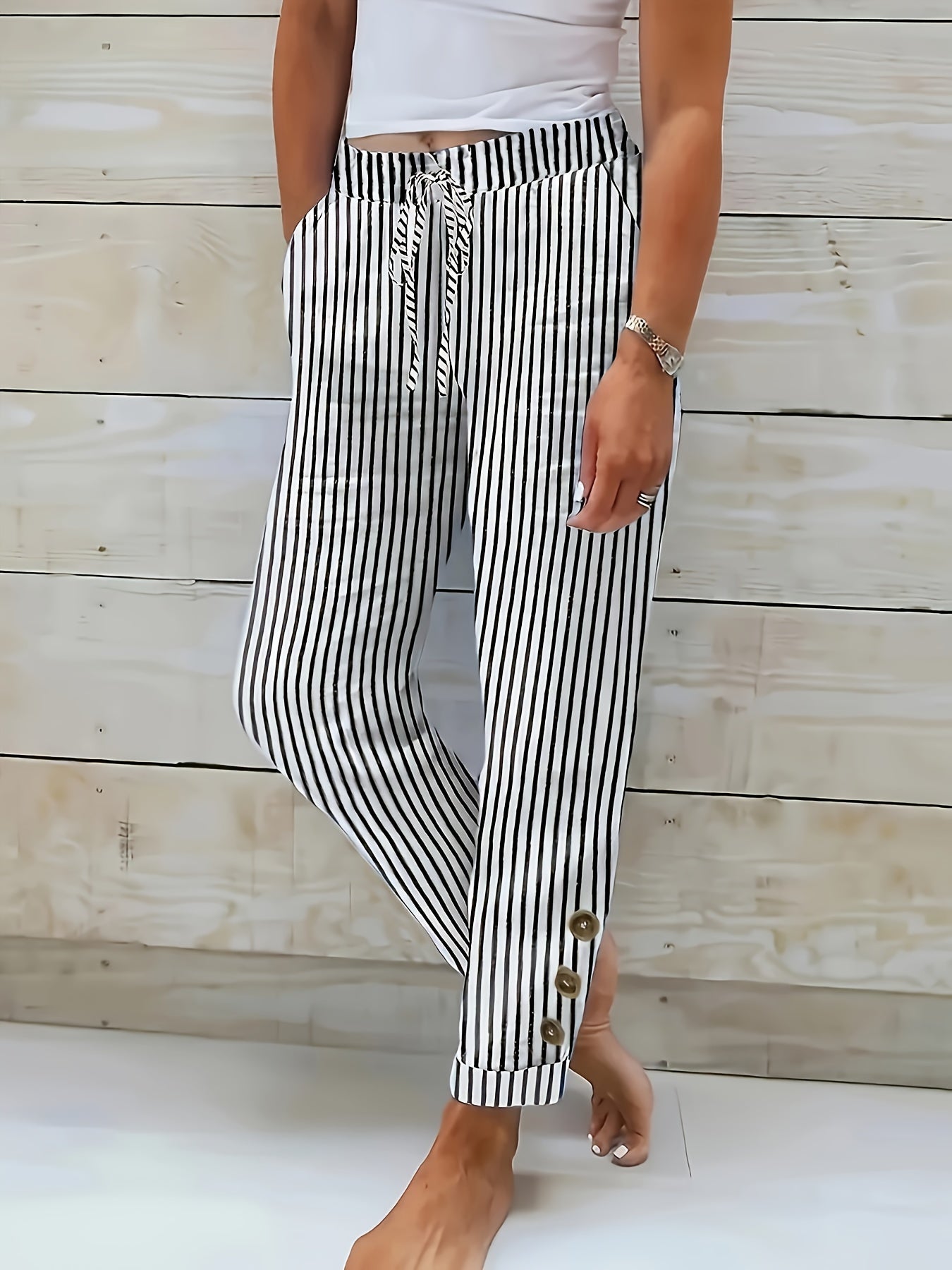 Raquelle - Pantalon Rayé Décontracté