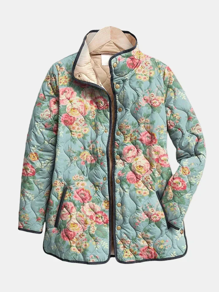 Mathilde | Veste Matelassée Roses Céladon