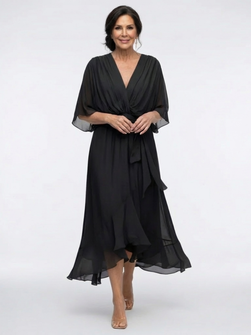 Olivia | Robe Midi Drapée Élégance Naturelle