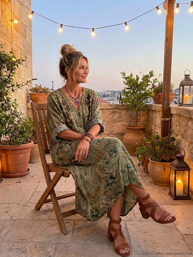 Monique | Robe Midi Brodée Boutonnée