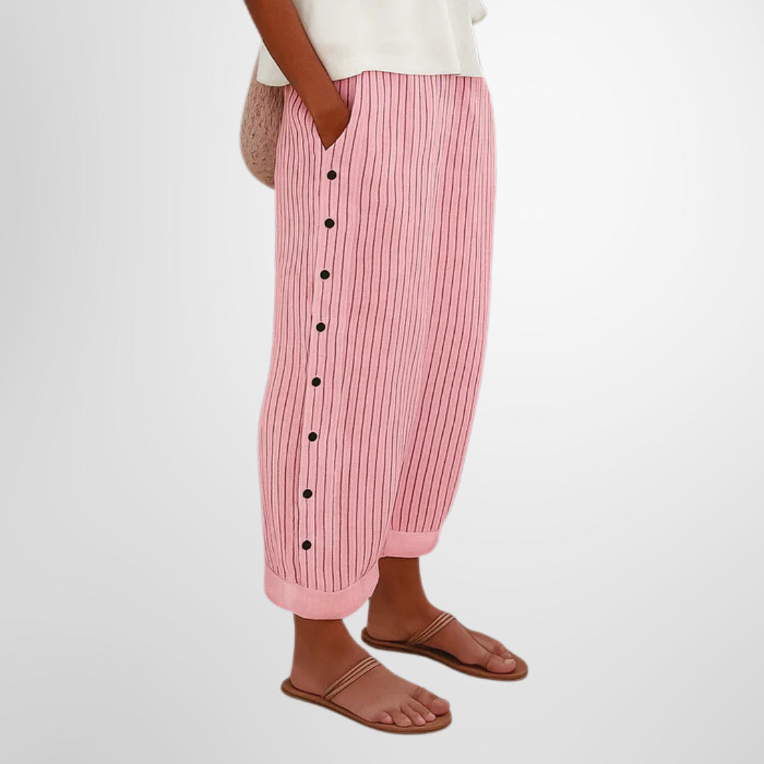 Rosalie | Pantalon Rayé Boutonné Style Bohème