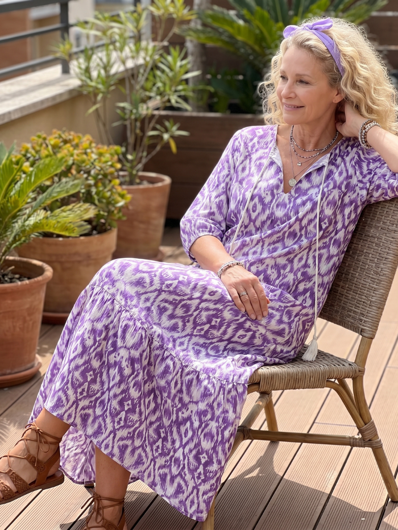 Brigitte | Robe Midi Imprimée à Pompons