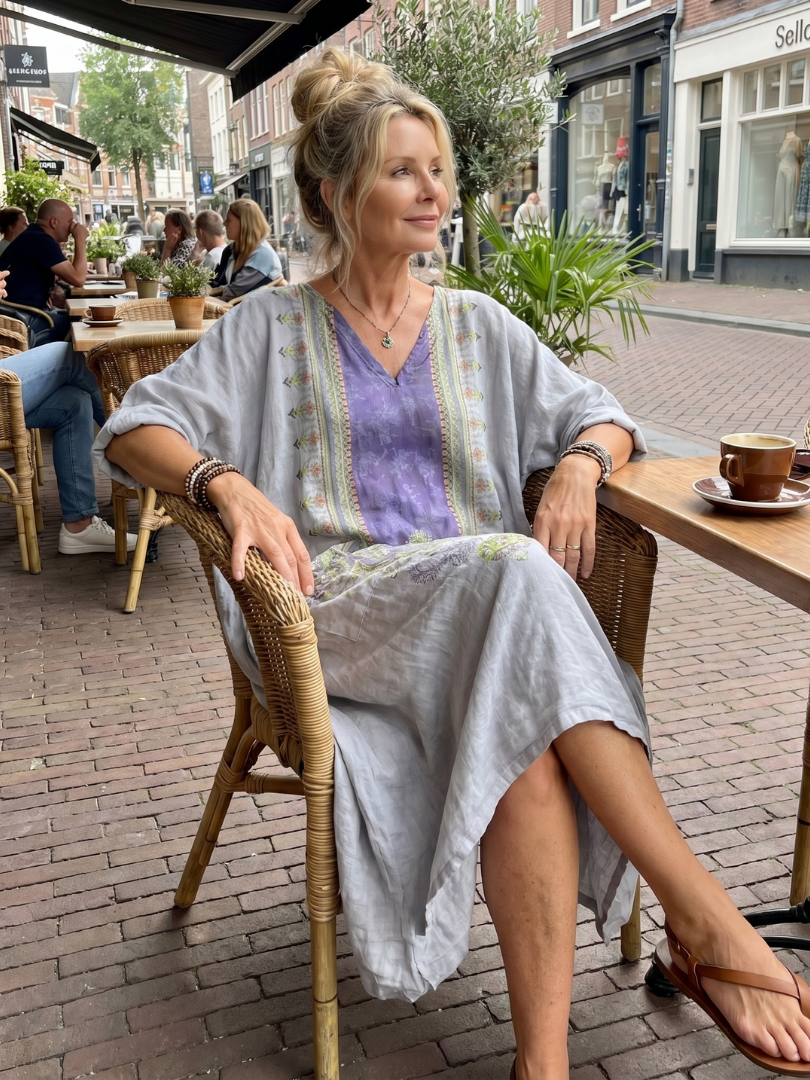 Véronique | Robe Midi Brodée Contrastée