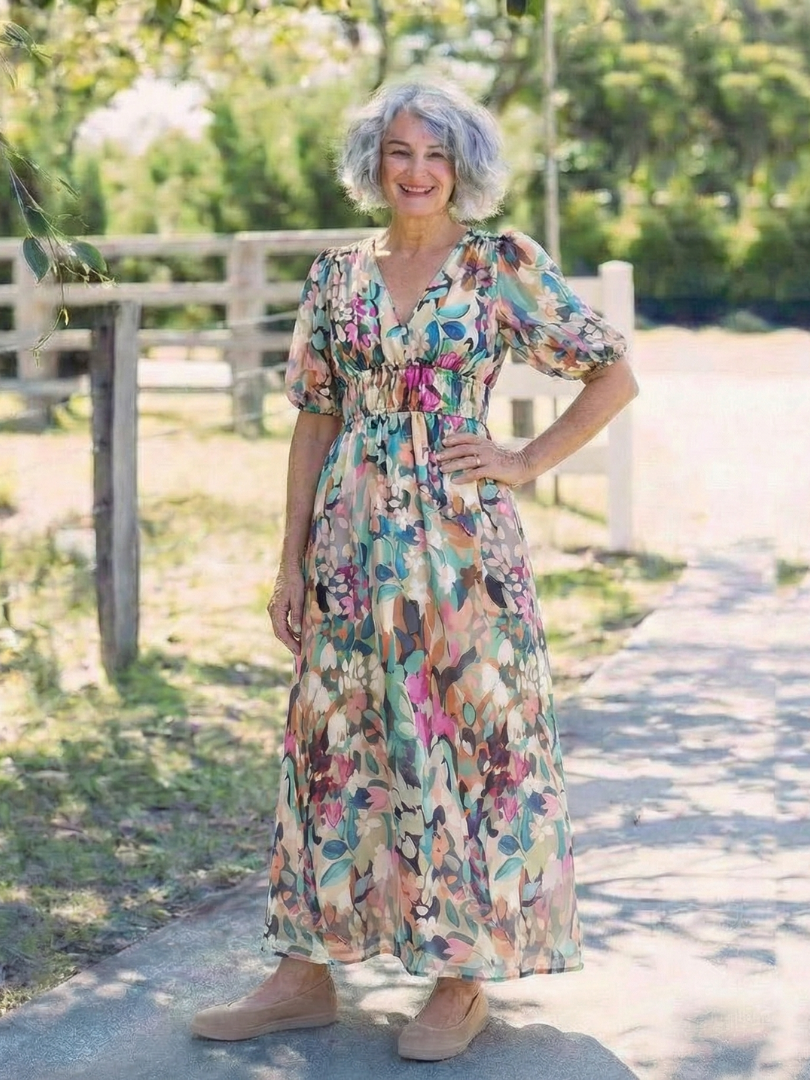 Eulalie | Robe midi à manches courtes et taille