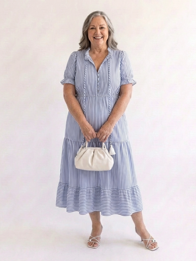 Marinette | Robe Midi Rayée Élégance Décontractée