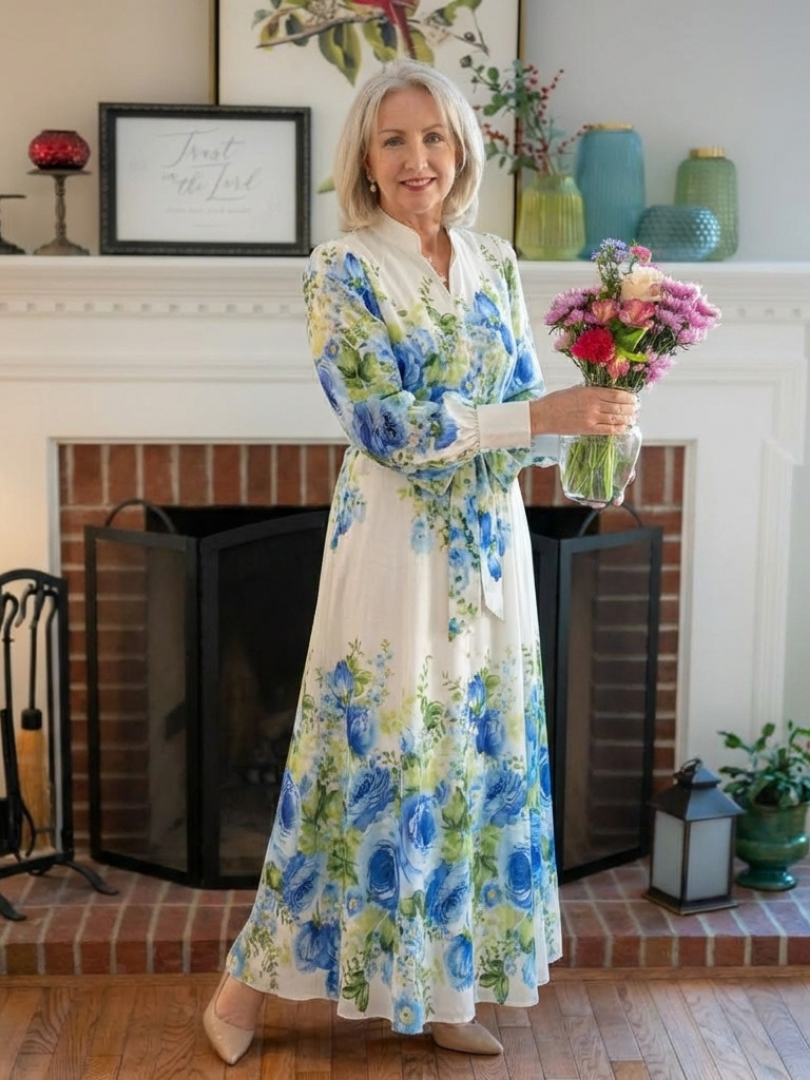 Nora | Robe Maxi à Manches Longues à Fleurs