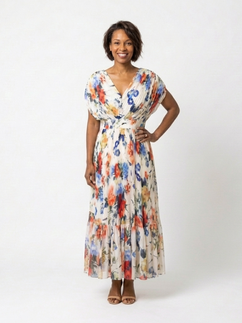 Savannah | Robe Midi Fleurie Plissée