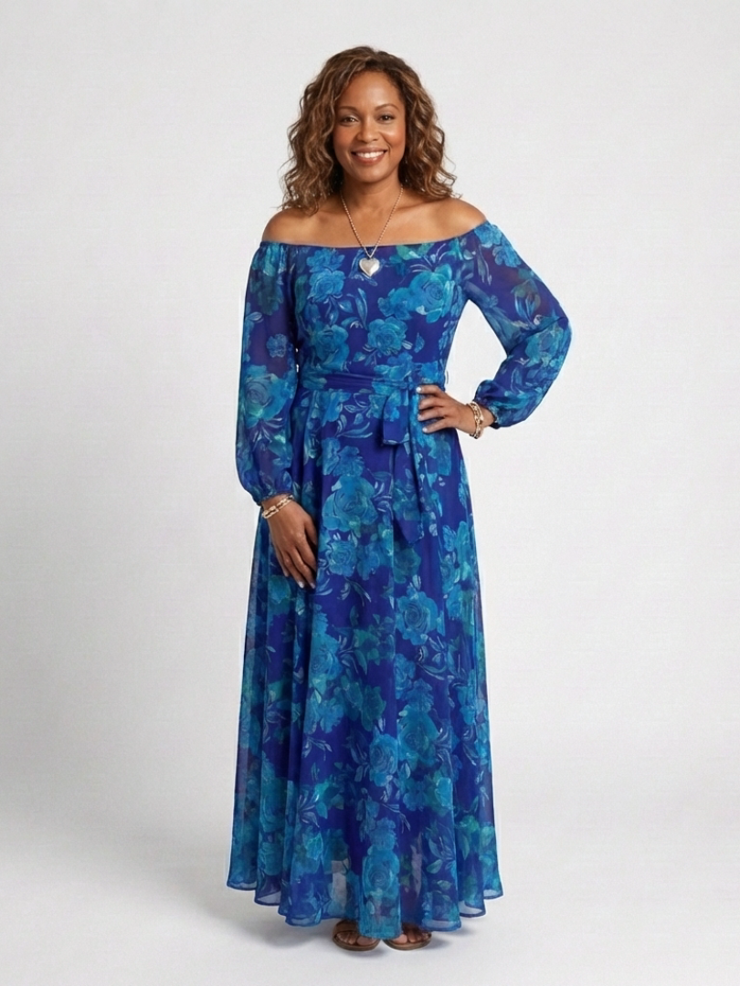 Isaline | Robe Maxi Fleurie Épaules Dénudées