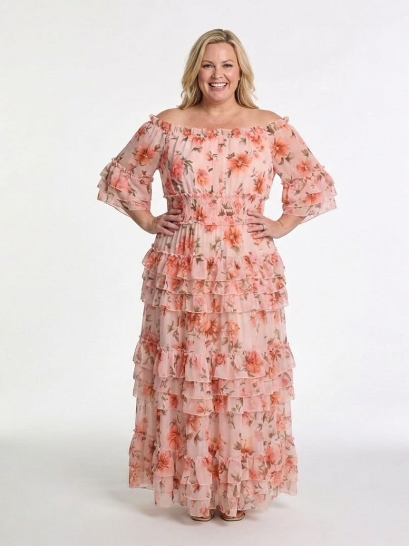 Rosalie | Robe Maxi à Volants Florale Décolleté