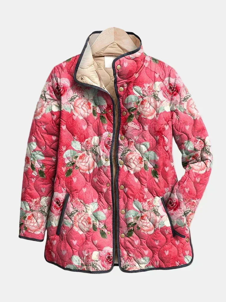 Christine | Veste Matelassée Roses Poudrées