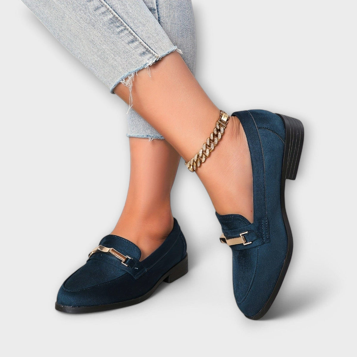 Nathalie | Mocassins Daim Chaîne Dorée