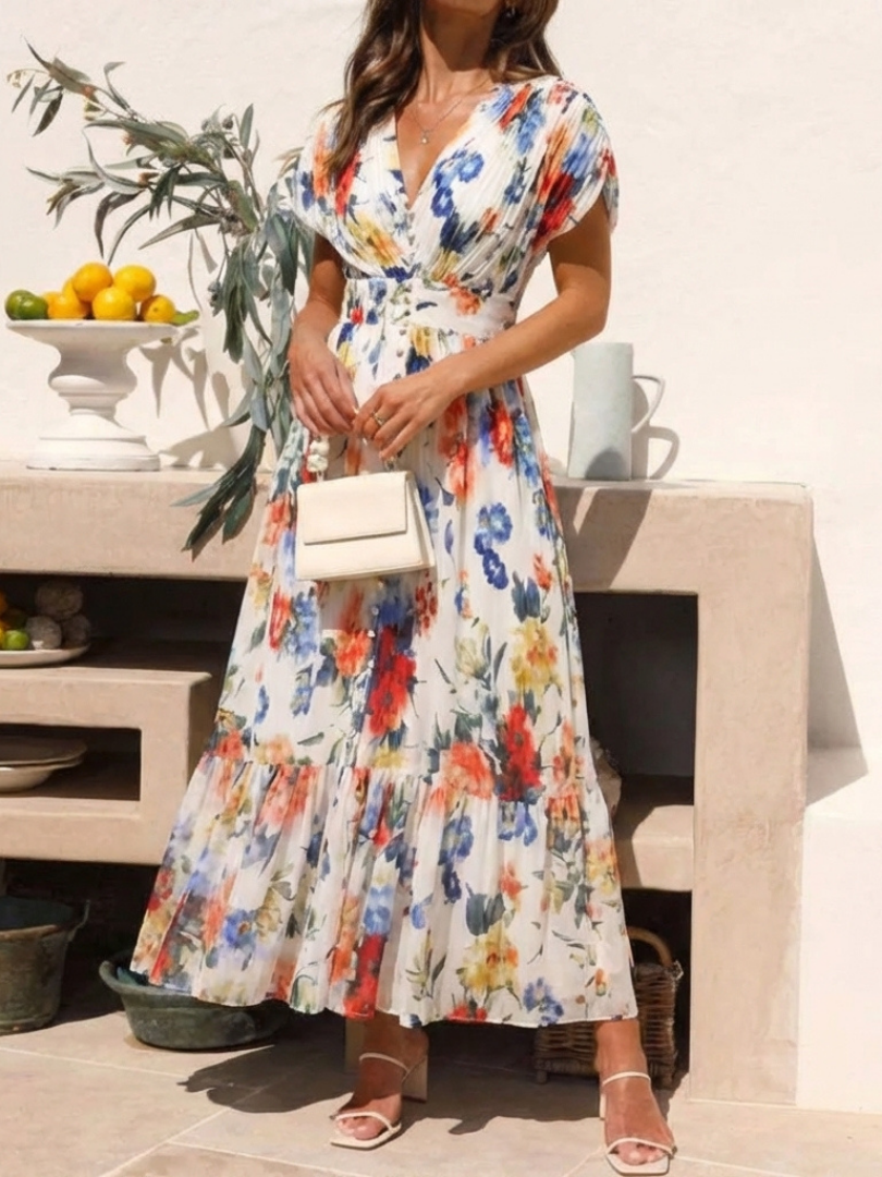 Savannah | Robe Midi Fleurie Plissée