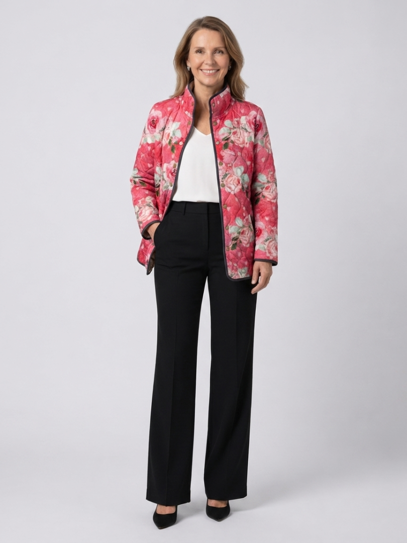 Christine | Veste Matelassée Roses Poudrées