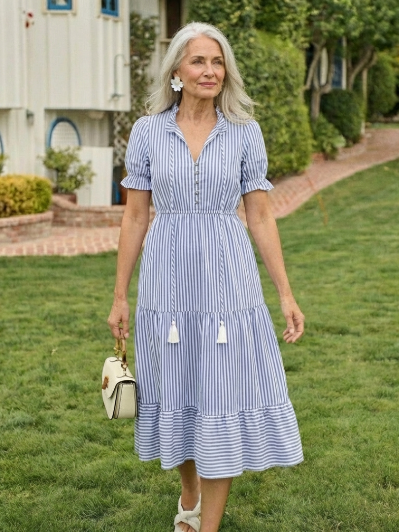 Marinette | Robe Midi Rayée Élégance Décontractée