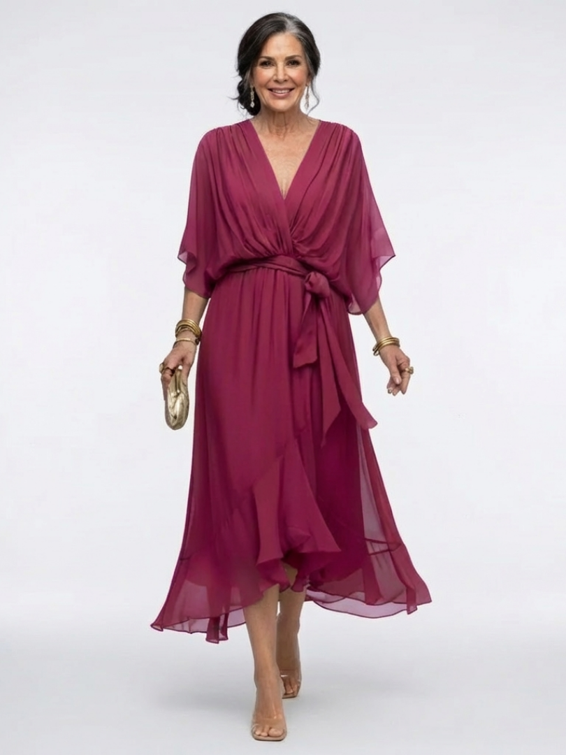 Olivia | Robe Midi Drapée Élégance Naturelle