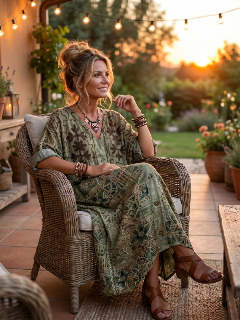 Monique | Robe Midi Brodée Boutonnée