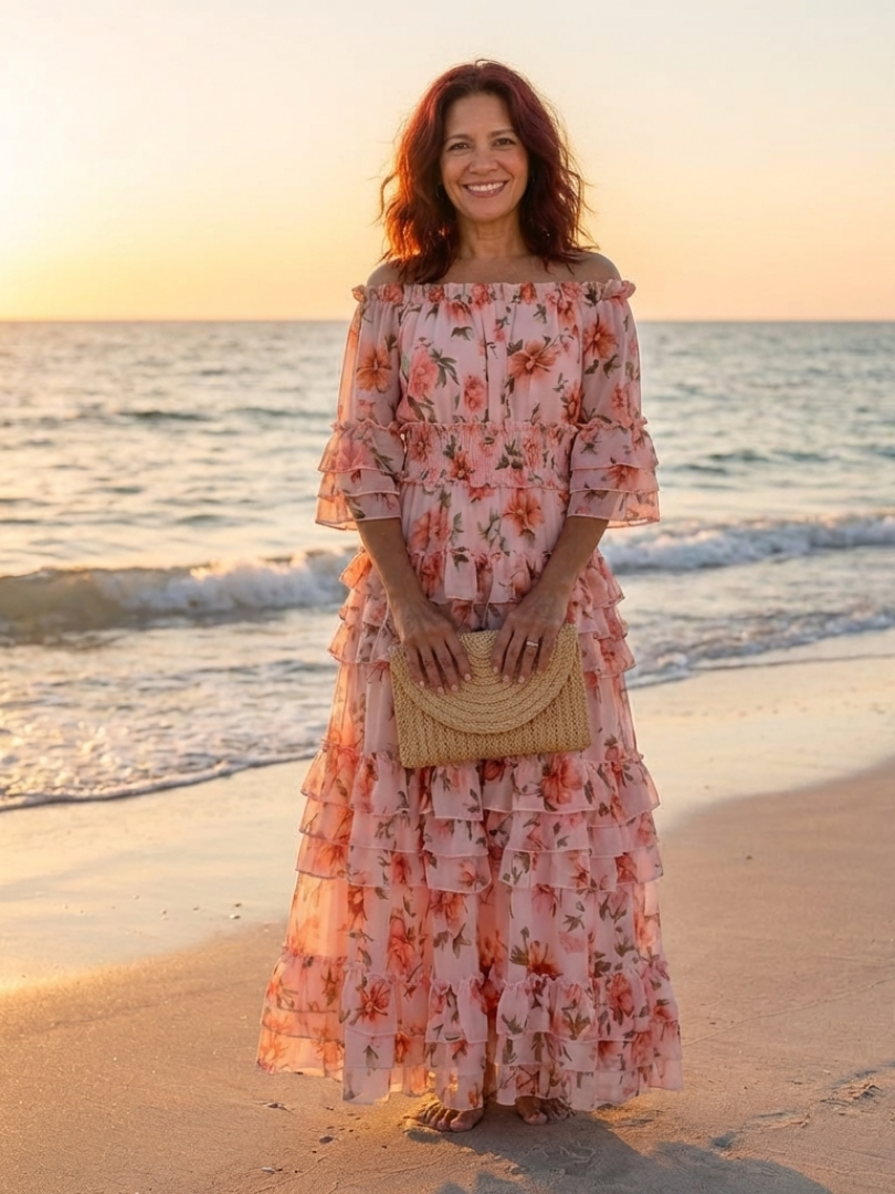 Rosalie | Robe Maxi à Volants Florale Décolleté