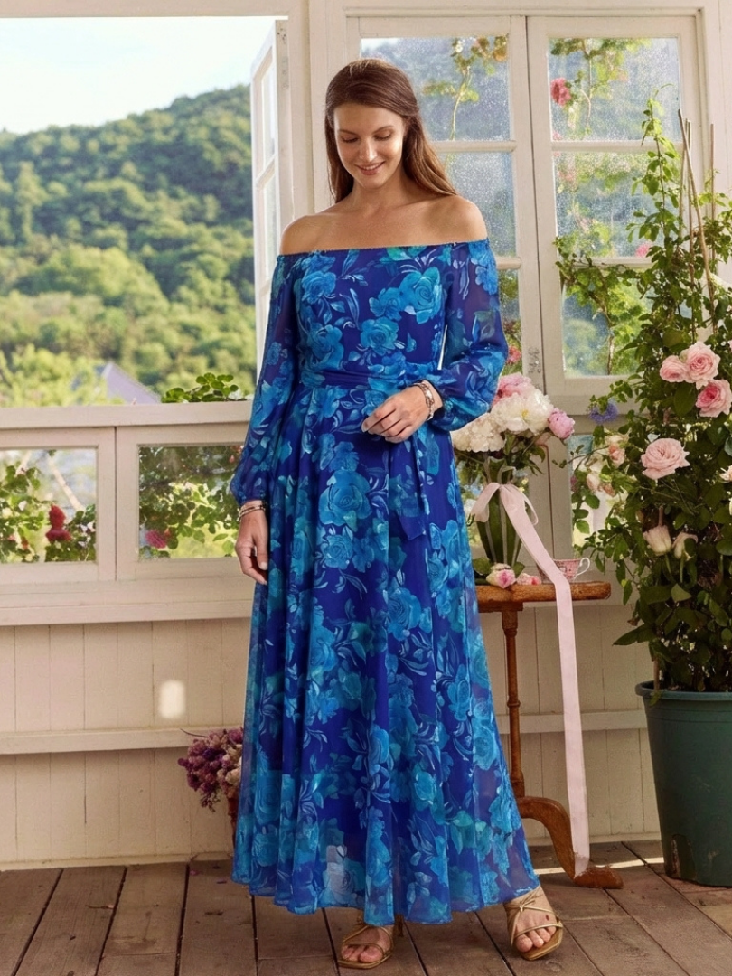 Isaline | Robe Maxi Fleurie Épaules Dénudées