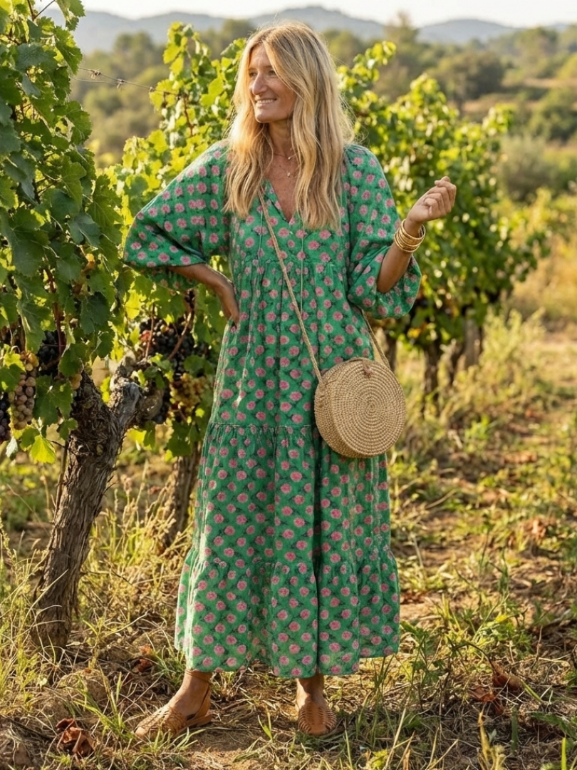Camille | Robe Midi Fleurie à Volants