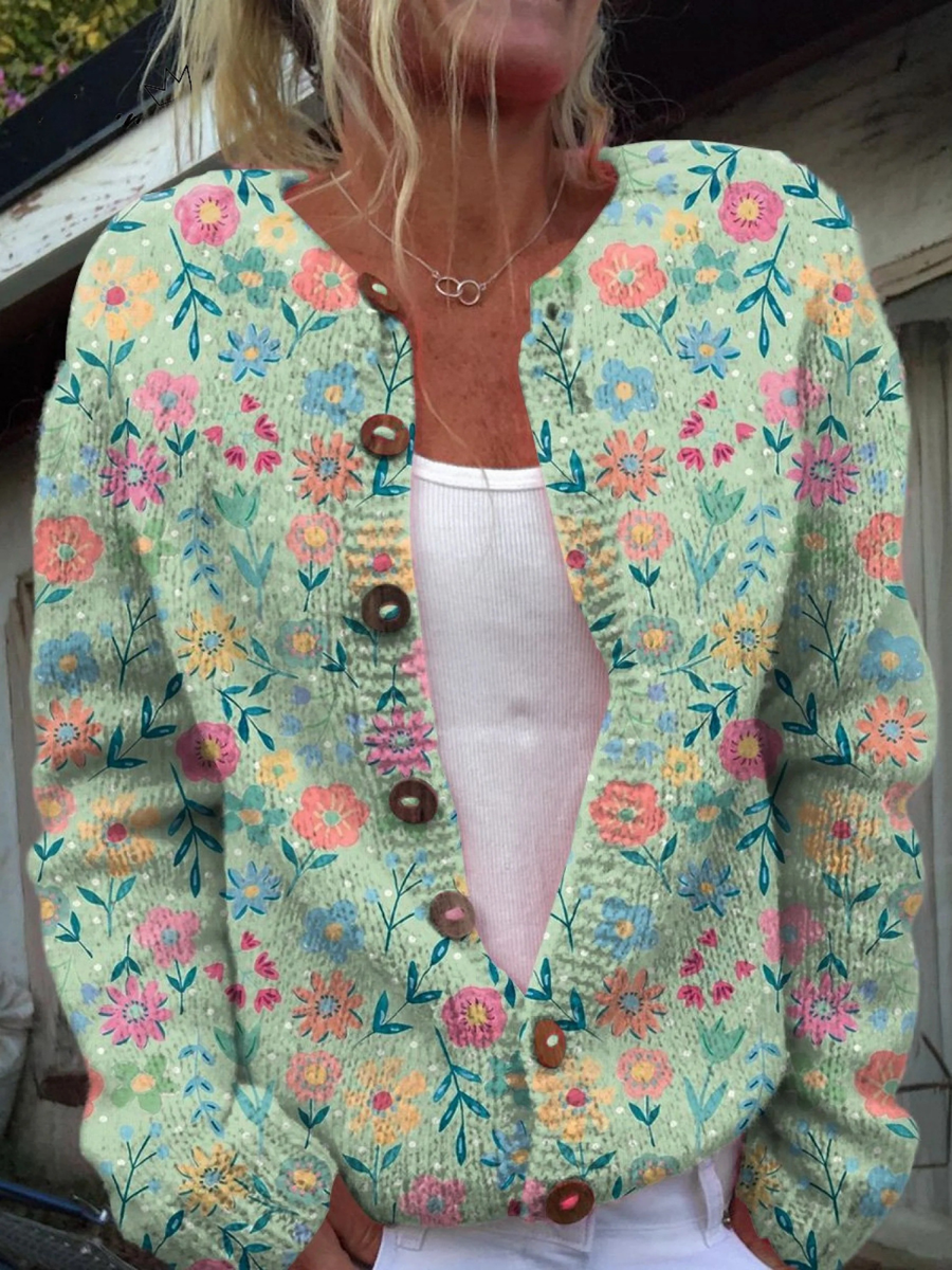 Christine | Cardigan Vert Fleuri