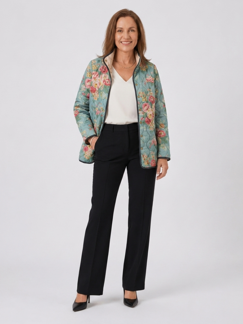 Mathilde | Veste Matelassée Roses Céladon
