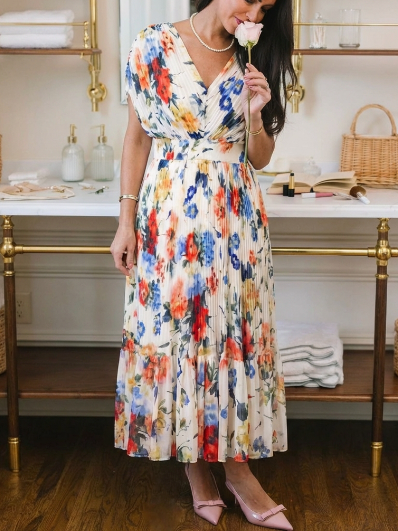 Savannah | Robe Midi Fleurie Plissée