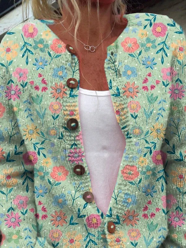 Christine | Cardigan Vert Fleuri