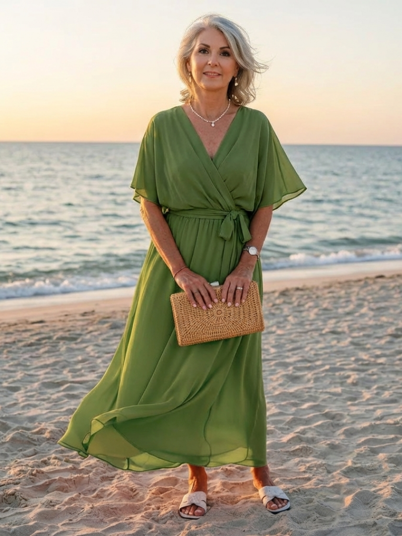 Olivia | Robe Midi Drapée Élégance Naturelle