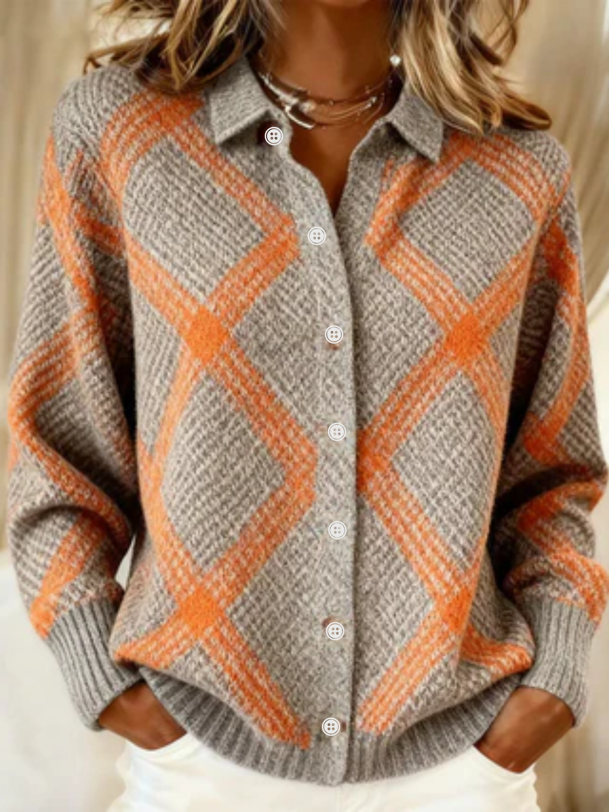 Florence | Cardigan Maille Losanges Ambrés