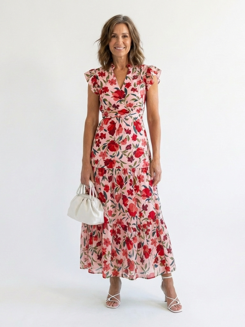 Élina | Robe Maxi Fleurie Volants Tropicaux
