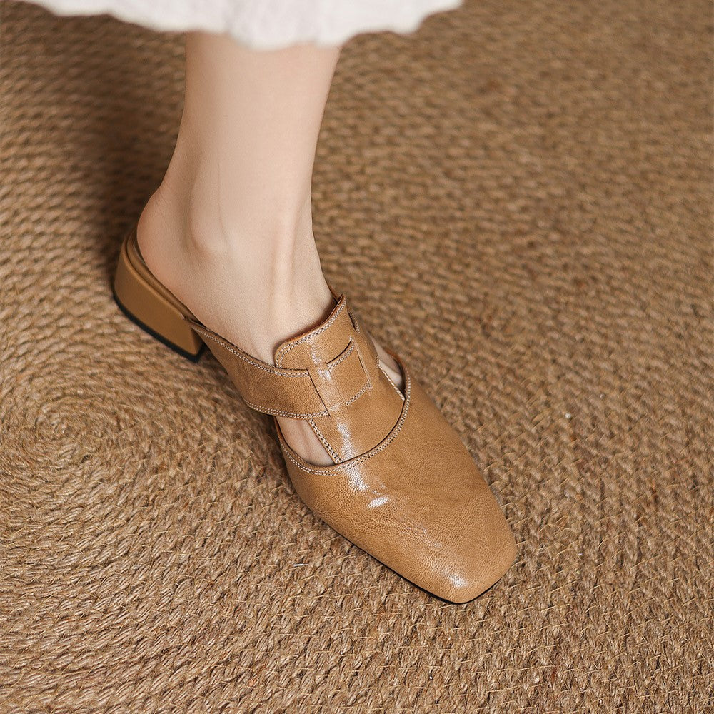 Fabienne | Mules à Bout Carré en Cuir