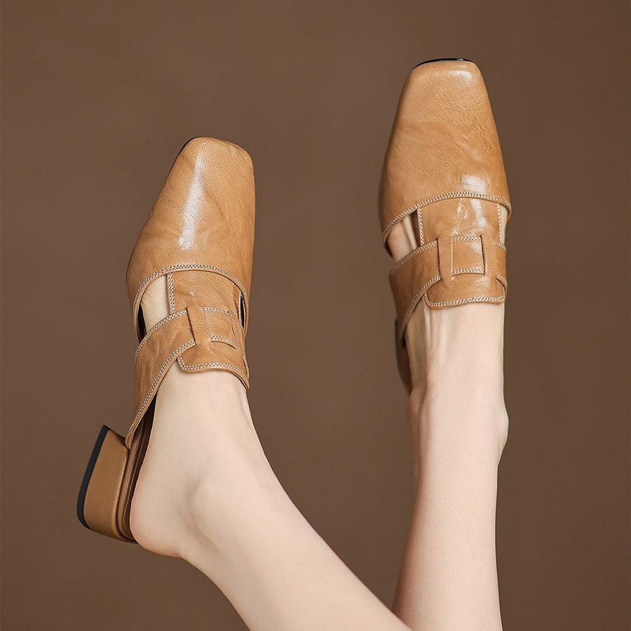 Fabienne | Mules à Bout Carré en Cuir