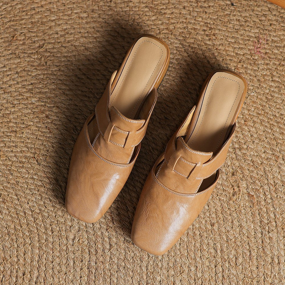 Fabienne | Mules à Bout Carré en Cuir