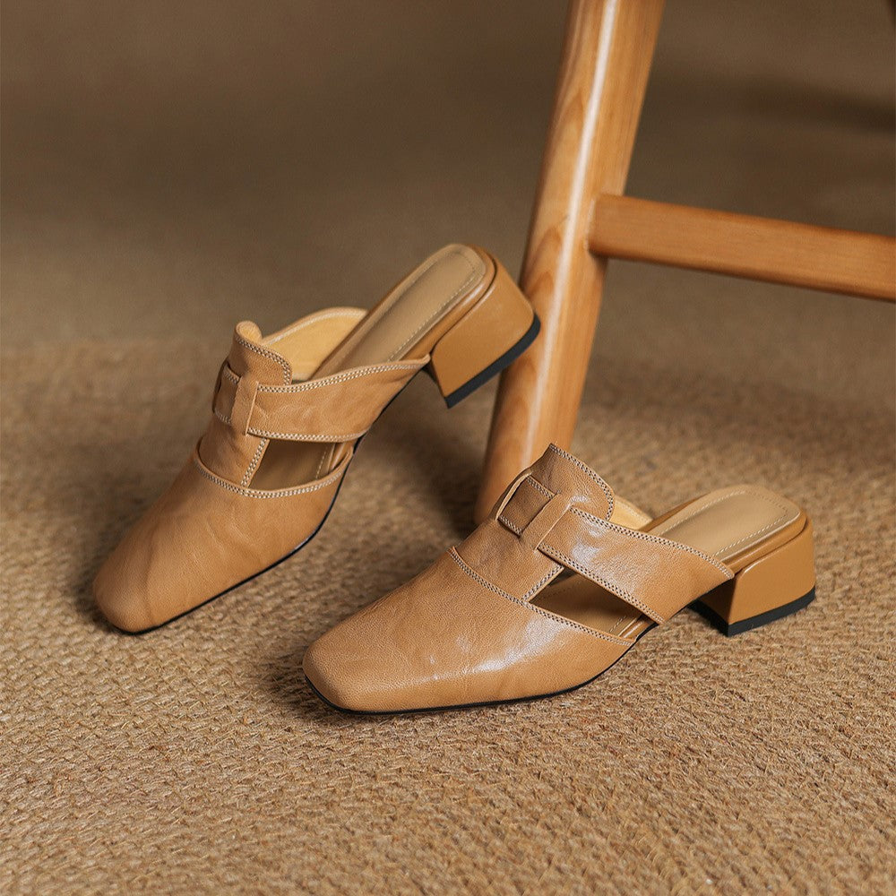 Fabienne | Mules à Bout Carré en Cuir