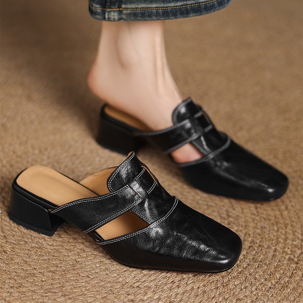 Fabienne | Mules à Bout Carré en Cuir