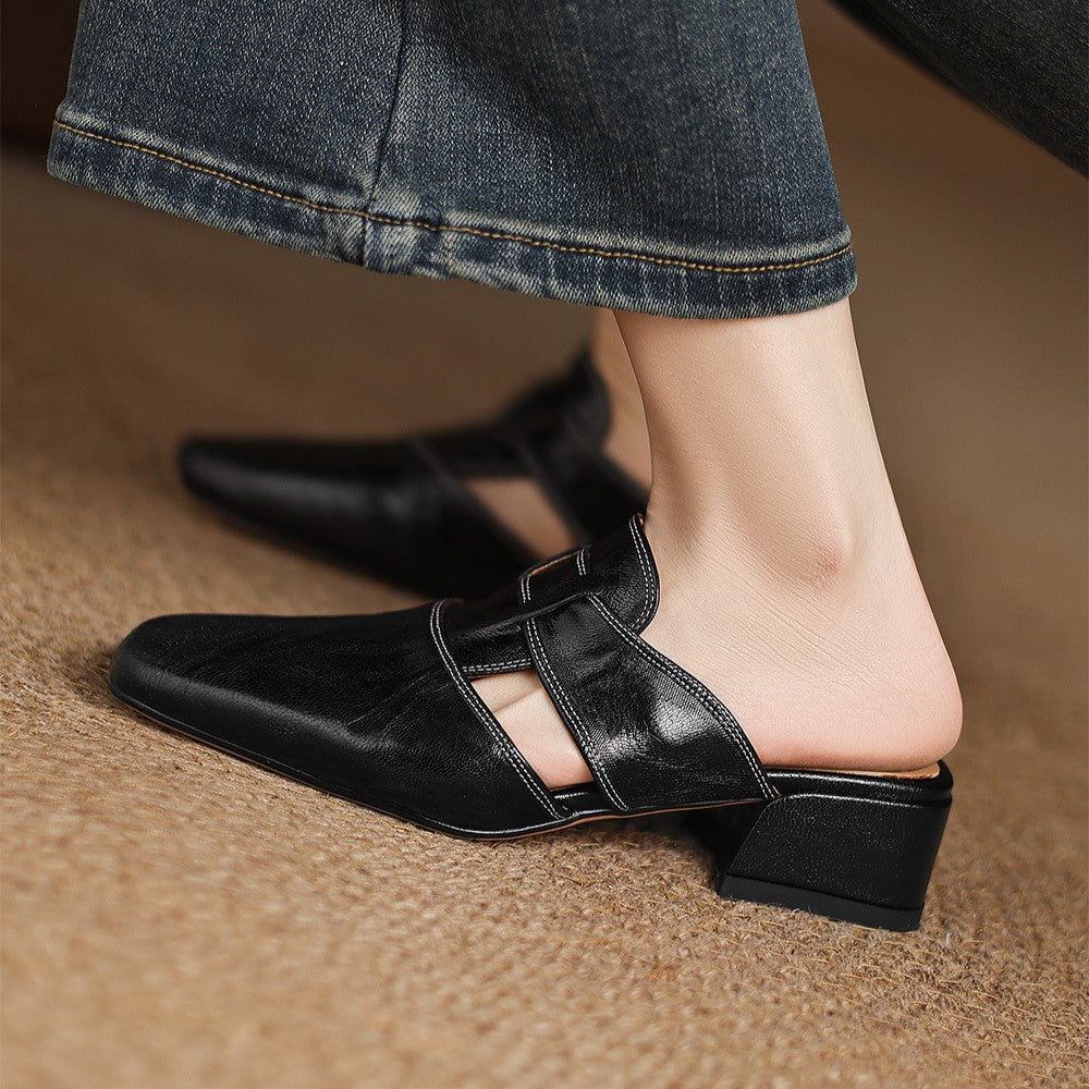 Fabienne | Mules à Bout Carré en Cuir