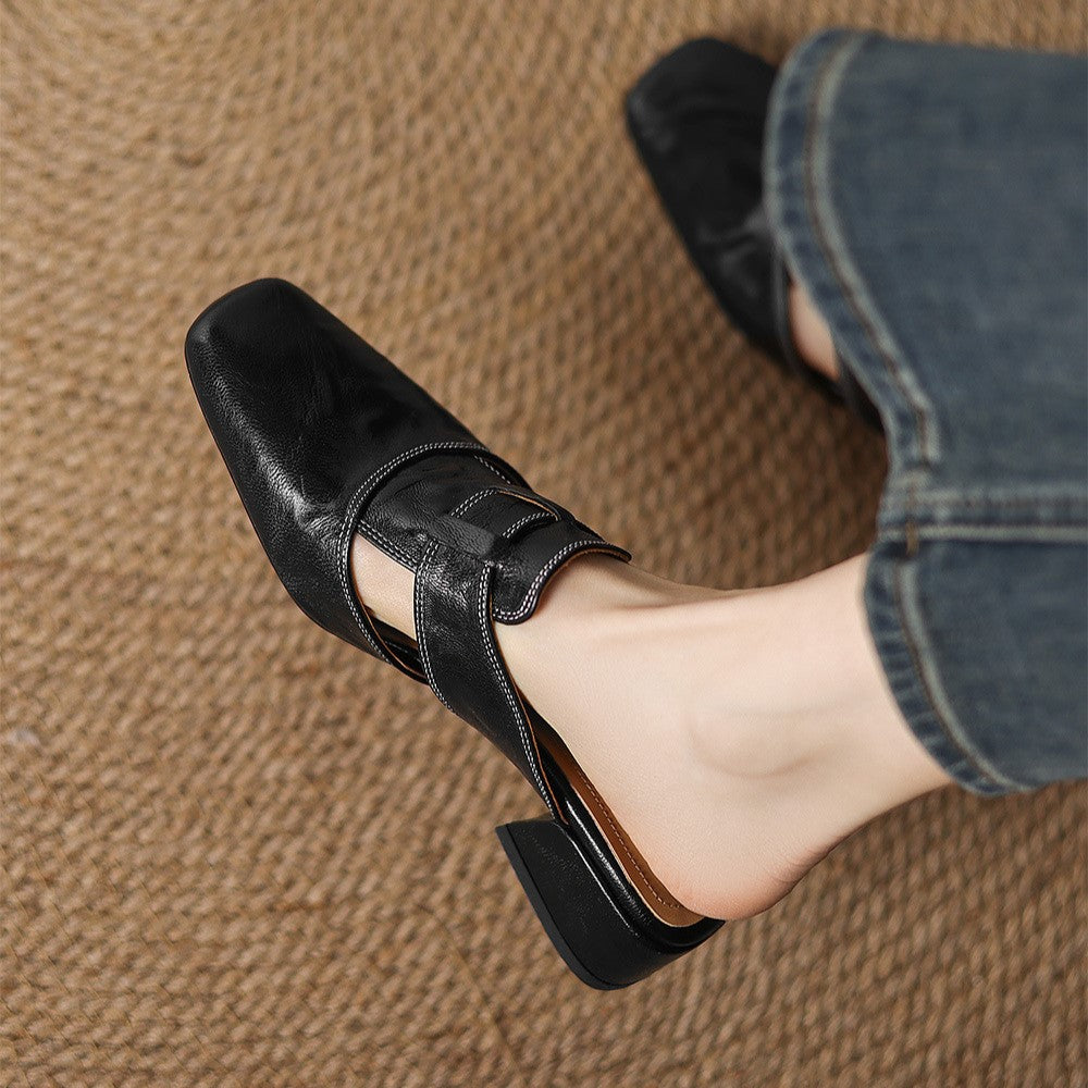 Fabienne | Mules à Bout Carré en Cuir