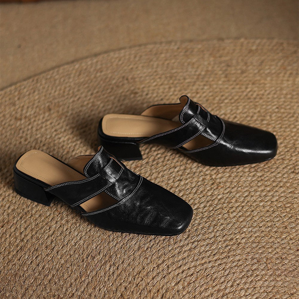 Fabienne | Mules à Bout Carré en Cuir